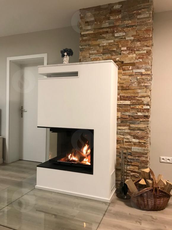 HEAT R/L 3g L 65.51.40.01(21) - narożny powietrzny wkład kominkowy z wysuwanymi drzwiczkami i giętą (łączoną) szybą