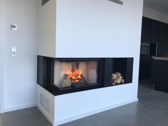 HEAT R/L 3g L 65.51.40.01(21) - narożny powietrzny wkład kominkowy z wysuwanymi drzwiczkami i giętą (łączoną) szybą