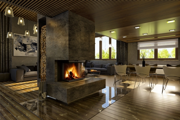 IMPRESSION C 2G L 67.61.34.21 - wkład kominkowy przeszklony z trzech stron z podnoszonymi drzwiczkami i łączoną szybą