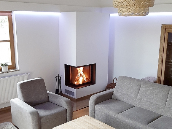 IMPRESSION R/L 2g L 71.60.34.21 - narożny wkład kominkowy z wysuwanymi drzwiczkami i łączoną szybą