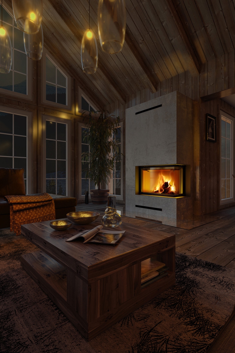 IMPRESSION R/L 2g S 71.60.34.21 - narożny wkład kominkowy z łączoną szybą